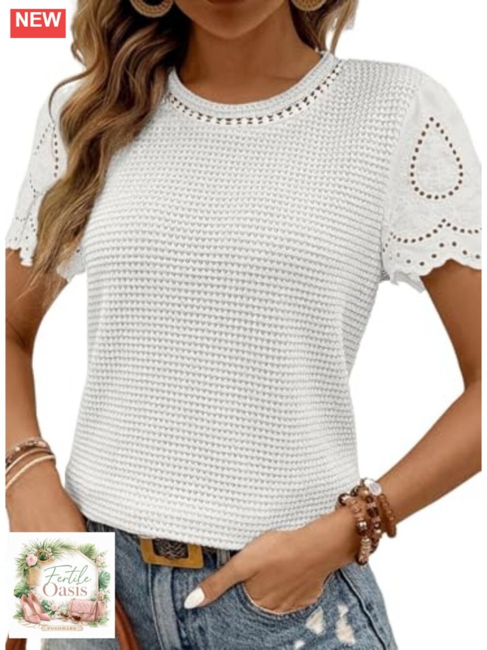 Women's Waffle Knit Short Sleeve Crewneck T-Shirt Casual Summer Top